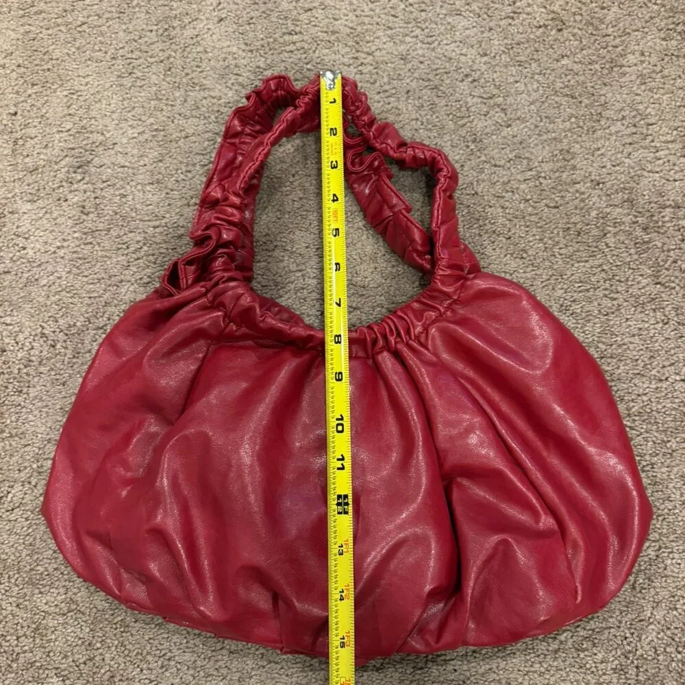 Small Dark Red Ruched Handbag Purse, over the shoulder - Picture 4 of 5